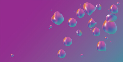Abstract 3d render of colorful bubbles, background design. Anti gravity droplets floating in space. Cyberpunk illustration