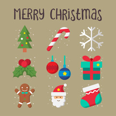 Flat Christmas Icon Element Set