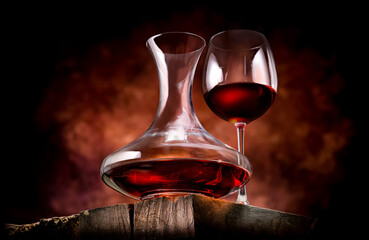 Wine in a decanter and glass