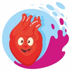 Heart cartoon character, Cute happy healthy smiling heart organ. Heart face, fitness exercise, sport, Self-care and happiness concept.