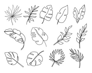 Abstract leaves one line trendy collection. Vector illustration