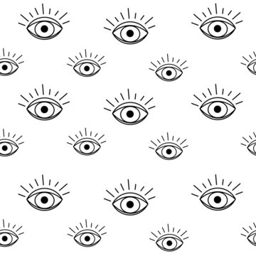 Magic eyes seamless pattern. Modern trend mysticism minimalist style