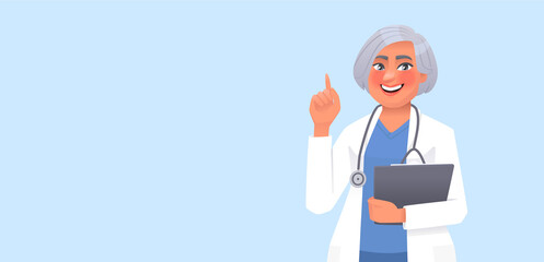 Woman doctor, professional in a white coat and with a stethoscope gives advice. Online consultation and recommendations