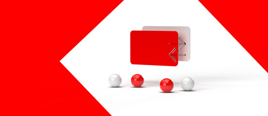 Obraz premium A bank card with an arrow symbol. White background and red lines. Modern minimal style on the topic of credit, deposit, cashback, purchases, payment. 3d rendering of the illustration.