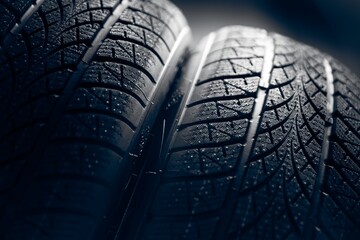 Clean car tyres spinning against dark background - 471841366
