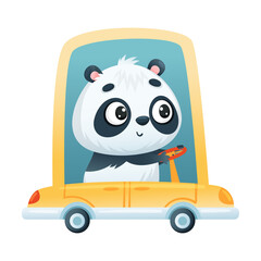 Cute Panda Character Driving Motor Car Vector Illustration
