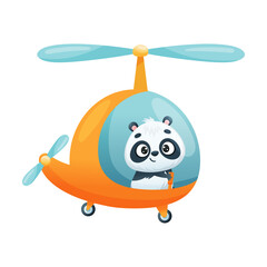 Cute Panda Character Flying Helicopter with Propeller Vector Illustration
