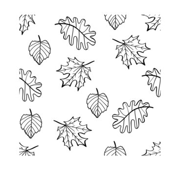 vector background pattern with painted maple, oak and linden leaves, suitable for printing on fabric, wallpaper, paper