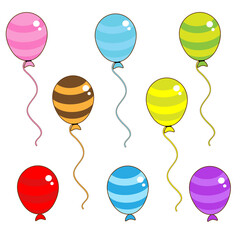 Colorful cartoon balloons with stripes on white background