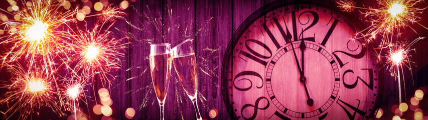 HAPPY NEW YEAR 2022 - Festive silvester New Year's Eve Party celebration background panorama banner...