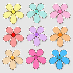 Colorful paper flowers with five petals
