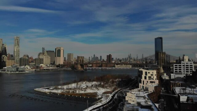 20 February 2021 New York NY USA: Panoramic skyline of upper Manhattan at s across Hudson River from New York New USA