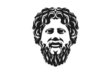 Greek Old Man Face like God Zeus Triton Neptune Philosopher with Beard and Mustache Logo design