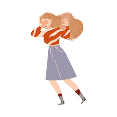 Young Woman Character Afraid of Something Feeling Scared and Terrified Shaking with Fear Vector Illustration