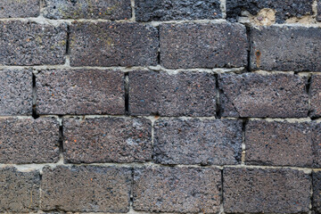 The background is a textured wall made of stone blocks bonded with cement mortar. The texture of an old wall, crumbling from time and harsh weather.