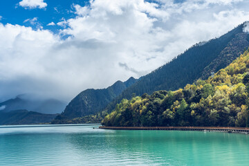 view of the lake and mountains