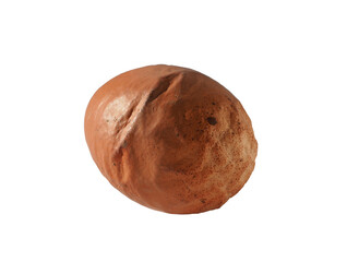 A deformed brown chicken egg with a fancy shell isolated  on a white background. An ugly abnormal...