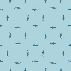 Seamless pattern Tiger shark light blue background. Blue textured of marine fish for any purpose.