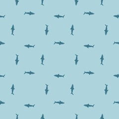 Seamless pattern Tiger shark light blue background. Blue textured of marine fish for any purpose.