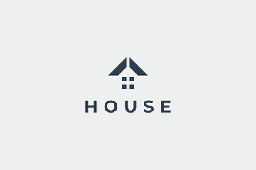Simple House Logo. Geometric Roof with Square Window isolated on White Background. Flat Vector Logo Design Template Element Usable for Real Estate, Construction, Architecture and Building Logos.