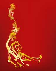 2022 new year of the tiger red and golden shades copy space background with zodiac symbol tiger