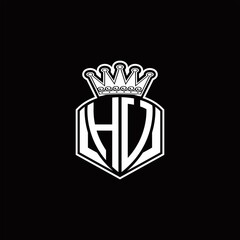 HU Logo monogram with luxury emblem shape and crown design template