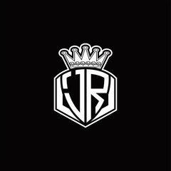 JR Logo monogram with luxury emblem shape and crown design template