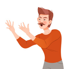 Angry man yelling and gesturing with his hands vector illustration