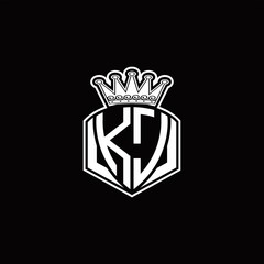 KJ Logo monogram with luxury emblem shape and crown design template