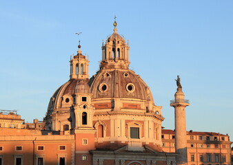 Fototapeta na wymiar Santa Maria di Loreto Church Exterior View in Warm Evening Light in Rome, Italy