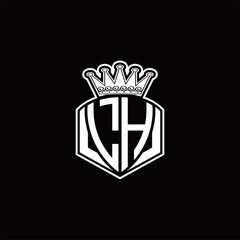 LH Logo monogram with luxury emblem shape and crown design template