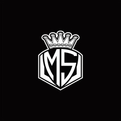 MS Logo monogram with luxury emblem shape and crown design template