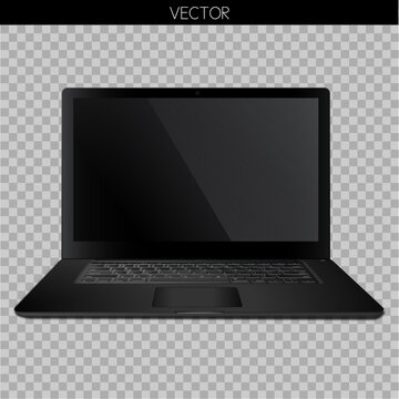 Vector Mockup Realistic Black Laptop Computer Isolated On A Transparent Background.