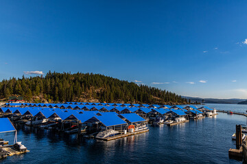 Blue Boat Slips At Marina on Lake Coeur d' Alene, Coeur d'Alene, Idaho, USA