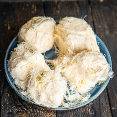 pismaniye cotton candy turkish sweets nut pistachio dessert sweet meal snack copy space food background 