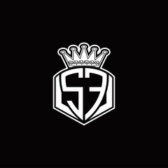 SF Logo monogram with luxury emblem shape and crown design template