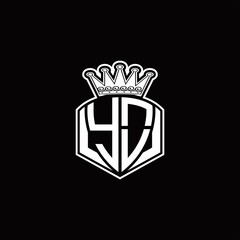 YO Logo monogram with luxury emblem shape and crown design template