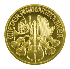gold coin vienna philharmonic on white background