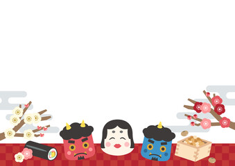 Naklejka premium 節分のポスター／横長／文字なし