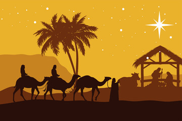 Fototapeta na wymiar nativity silhouettes christmas scene
