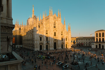 Fototapeta premium Piazza del Duomo or Duomo Square. Duomo di Milano Cathedral, Italy