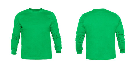 Blank long sleeve T Shirts color irish green template front and back view on white background
