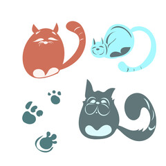 Simple shapes animals set of cats