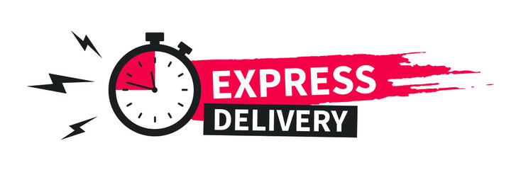 Express delivery service logo. Fast time delivery order with stopwatch. Quick shipping delivery icon. Vector illustration