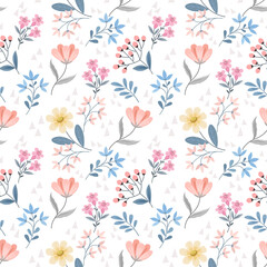 Fototapeta na wymiar Floral seamless pattern with beautiful Flowers for fabric textile wallpaper.