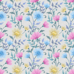 Fototapeta na wymiar Colorful hand draw flowers seamless pattern for fabric textile wallpaper.