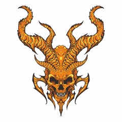 skull design with horn illustration for sticker, poster, tatoo, etc