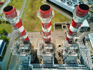 Gas fired power plant with closeup view of chimney
