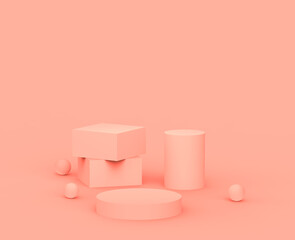 Abstract 3d pink peach platform minimal studio background.