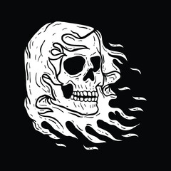 skull black and white with hand drawn style vector illustration.cool for design shirt,tattoo,poster etc
